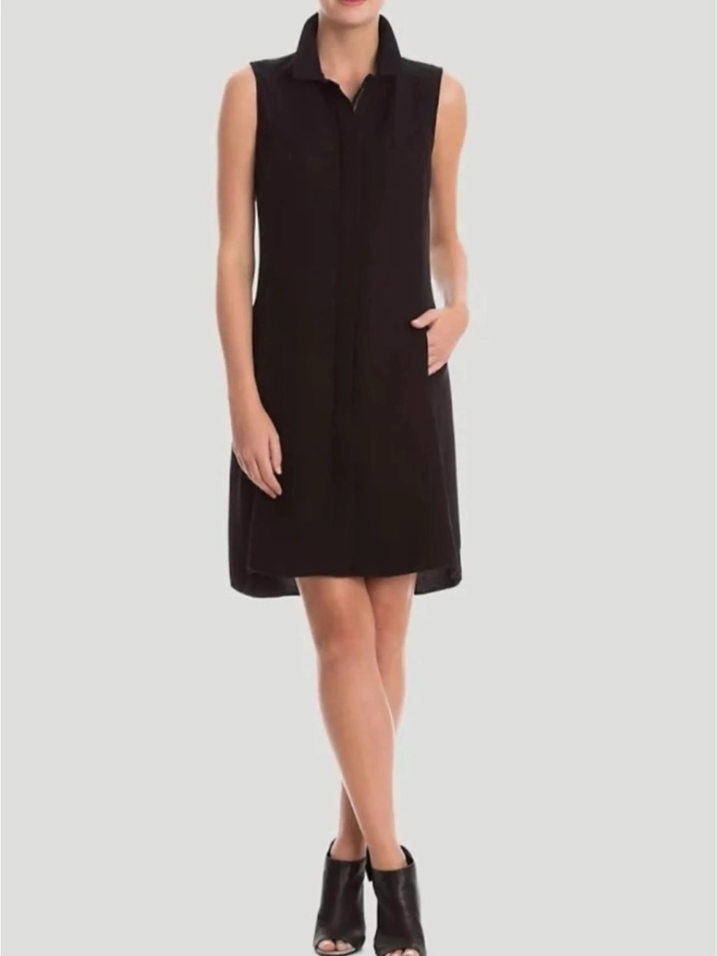 Nic+Zoe Sleeveless Zip Front Textured Black Onyx Dress Panel Collared Xl Nwt